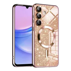 Custodia MagSafe per Samsung Galaxy A15 5G A156 / A15 A155, Techsuit, Luxury Glitter, Rosa Dorato