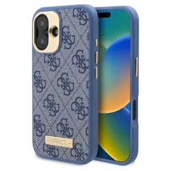Custodia MagSafe per Apple iPhone 16 Plus, Guess, 4G Logo Plate, Blu