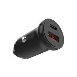 Caricabatterie Auto Fixed, 20W, 3A, 1 x USB-A - 1 x USB-C, Nero