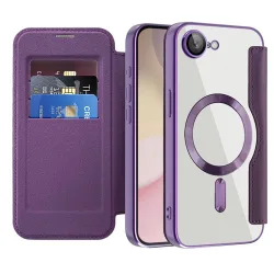 Custodia MagSafe per Apple iPhone 17e / 16e, Techsuit, SmartMag Book, Viola
