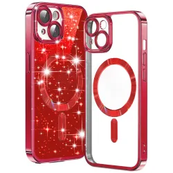 Custodia MagSafe per Apple iPhone 15 Plus, Techsuit, Luxury Glitter, Rossa