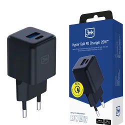 Caricabatterie Retea 3MK Hyper, 20W, 3A, 1 x USB-A - 1 x USB-C, Nero