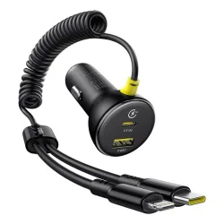 Caricabatterie Auto con Cavo USB-C / Lightning Baseus Circular, 60W, 3A, 1 x USB-A - 1 x USB-C, Nero C00035902121-00