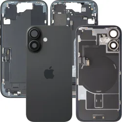 Cover Batteria Apple iPhone 16, Con Scocca Centrale, Parti Complete, Nero, Swap Premium
