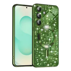 Custodia MagSafe per Samsung Galaxy S25+ S936, Techsuit, Luxury Glitter, Verde Scuro