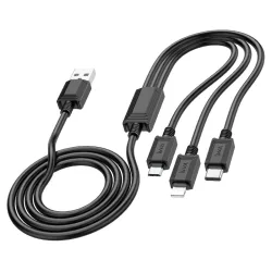 Cavo di Ricarica USB-A - Lightning / microUSB / USB-C HOCO X74 3in1, 18W, 1m, Nero