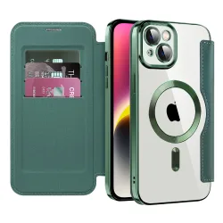 Custodia MagSafe per Apple iPhone 14 Plus, Techsuit, SmartMag Book, Verde