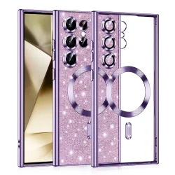 Custodia MagSafe per Samsung Galaxy S24 Ultra S928, Techsuit, Luxury Glitter, Viola Chiaro