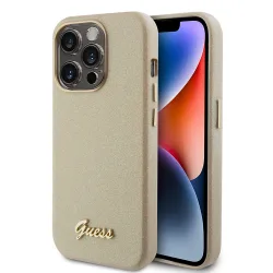 Custodia per Apple iPhone 15 Pro, Guess, Glitter Glossy Script, Beige