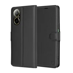 Custodia per Realme C67 4G, Techsuit, Leather Folio, Nera