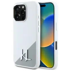 Custodia MagSafe per Apple iPhone 16 Pro, Karl Lagerfeld, Silicone Shadow Metal Initial, Bianca