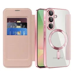 Custodia MagSafe per Samsung Galaxy A57 5G, Techsuit, SmartMag Book, Rosa
