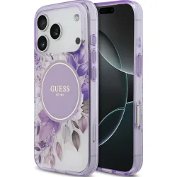 Custodia MagSafe per Apple iPhone 17 Pro, Guess, IML Flower & Tonal Circle, Viola