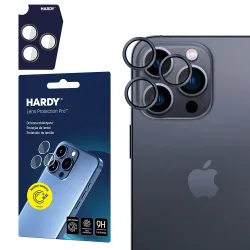 Pellicola protettiva per fotocamera posteriore 3MK Hardy Protection Pro per Apple iPhone 16 Pro Max / 16 Pro, Vetro temperato, Nero