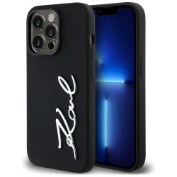 Custodia per Apple iPhone 14 Pro, Karl Lagerfeld, Silicone Karl Script, Nera