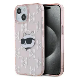 Custodia per Apple iPhone 14, Karl Lagerfeld, IML Luxury Monogram Choupette's Head, Rosa