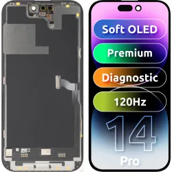 Display con Touchscreen MP compatibile con Apple iPhone 14 Pro, con Cornice, Versione Premium Soft OLED FHD 120Hz Diagnostico, Nero