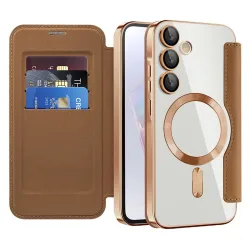 Custodia MagSafe per Samsung Galaxy A35 5G A356, Techsuit, SmartMag Book, Marrone