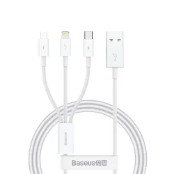 Cavo di ricarica USB-A - Lightning / microUSB / USB-C Baseus Superior 3in1 Series, 20W, 0,5m, Bianco P10320105221-01