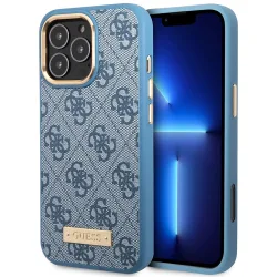 Custodia MagSafe per Apple iPhone 16 Pro Max, Guess, 4G Logo Plate, Blu