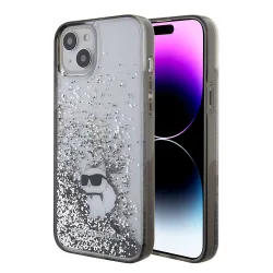 Custodia per Apple iPhone 15 Plus, Karl Lagerfeld, Liquid Glitter Choupette, Trasparente