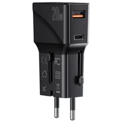 Caricabatterie di rete Yesido MC17 Travel, 20W, 3A, 1 x USB-A - 1 x USB-C, nero