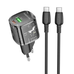 Caricabatterie da rete con cavo USB-C Borofone BN17 Sunlight, 20W, 3A, 1 x USB-A - 1 x USB-C, Nero
