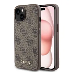 Custodia per Apple iPhone 15, Guess, 4G Metal Gold Logo, Marrone