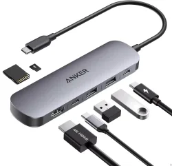 Hub USB-C Anker, 2 x USB-A 3.0 - 2 x USB-C - 1 x HDMI - 1 x SD - 1 x microSD, Grigio A83D2HA1