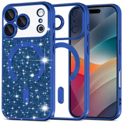 Custodia MagSafe per Apple iPhone 17 Pro Max, Techsuit, Luxury Glitter, Blu Scuro