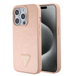 Custodia per Apple iPhone 15 Pro, Guess, Croco Triangle Metal Logo, Rosa