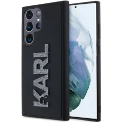 Custodia per Samsung Galaxy S24 Ultra S928, Karl Lagerfeld, Logo Glitter in Gomma 3D, Nera