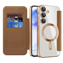 Custodia MagSafe per Samsung Galaxy A55 5G A556, Techsuit, SmartMag Book, Marrone
