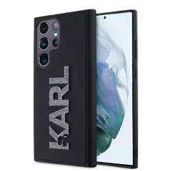 Custodia per Samsung Galaxy S23 Ultra S918, Karl Lagerfeld, Logo Glitter in Gomma 3D, Nera