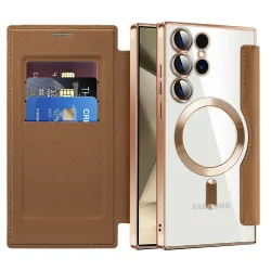 Custodia MagSafe per Samsung Galaxy S24 Ultra S928, Techsuit, SmartMag Book, Marrone