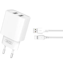 Caricabatterie da Rete con Cavo USB-C XO Design CE02C, 10.5W, 2.1A, 2 x USB-A, Bianco