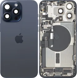 Cover Batteria Apple iPhone 15 Pro Max, Con Scocca Centrale, Parti Complete, Blu (Blue Titanium), Swap Premium