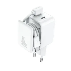 Caricabatterie Rete con Cavo USB-C Joyroom JR-TCL05, 45W, 3A, 2 x USB-C, Bianco