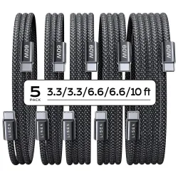 Cavo Dati e Ricarica USB-C - USB-C Lisen, 60W, Set 5 pezzi (2 x 1m, 2 x 2m, 1 x 3m), Nero YL0123070010