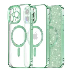 Custodia MagSafe per Apple iPhone 12 Pro, Techsuit, Luxury Glitter, Verde Chiaro