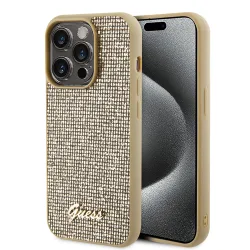 Custodia per Apple iPhone 15 Pro, Guess, PU Square Mirror Script Logo, Dorata