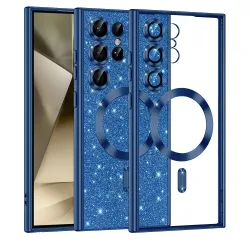 Custodia MagSafe per Samsung Galaxy S24 Ultra S928, Techsuit, Luxury Glitter, Blu Scuro