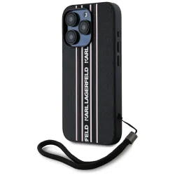 Custodia per Apple iPhone 15 Pro, Karl Lagerfeld, Saffiano Athleisure Stripes with Strap, Rosa