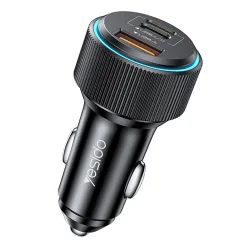 Caricabatterie Auto con Cavo Lightning Yesido Y60, 38W, 3A, 1 x USB-A - 2 x USB-C, Nero