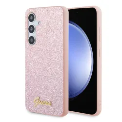 Custodia per Samsung Galaxy S24 S921, Guess, Glitter Script, Rosa