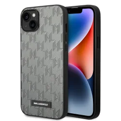 Custodia per Apple iPhone 14 Plus, Karl Lagerfeld, Saffiano Monogram Metal Logo, Grigio
