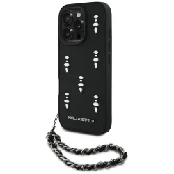 Custodia per Apple iPhone 16 Pro, Karl Lagerfeld, Saffiano Crystals & Charm, Nera