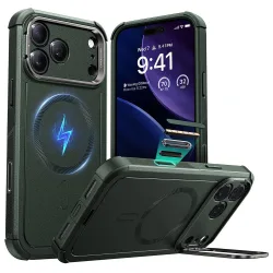 Custodia MagSafe per Apple iPhone 17 Pro, ESR, Cyber Armor Kickstand, Verde