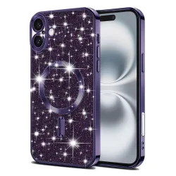 Custodia MagSafe per Apple iPhone 16 Plus, Techsuit, Luxury Glitter, Viola Scuro