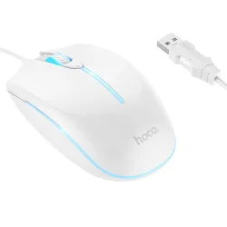 Mouse Gaming Wired USB HOCO GM37, RGB, 2400DPI, Bianco